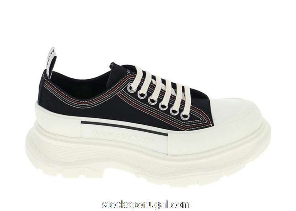 Outlet Alexander McQueen Tread Slick Lace Up Boot Denim Black (W) 657579W4L3M1355