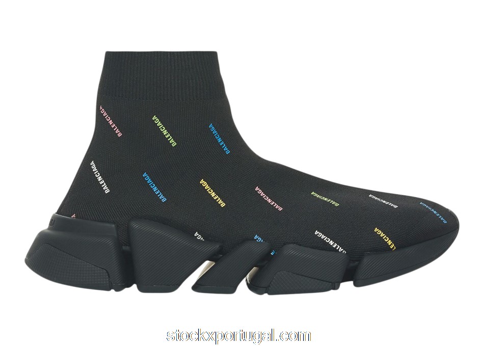 Outlet Balenciaga Speed 2.0 AllOver Logo Recycled Knit Black Multicolor 617239W2DF01088