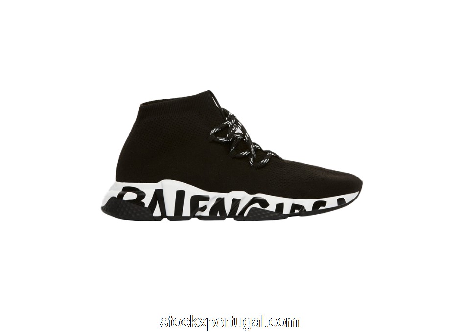 Outlet Balenciaga Speed Lace Up Graffiti Black White 621611W05GE1015