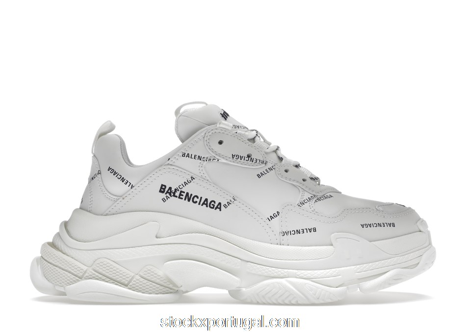 Outlet Balenciaga Triple S Allover Logo White (W) 524039W2FA19010
