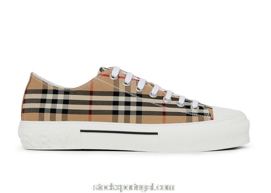 Outlet Burberry Vintage Check Cotton Sneakers Archive Beige White 80497451