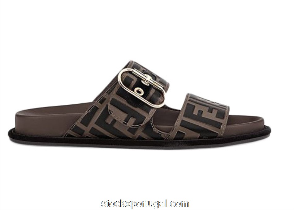 Outlet Fendi FF Double Band Slide Brown (W) 8X6749A5JXF1425