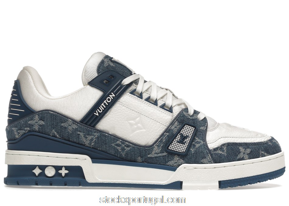 Outlet Louis Vuitton LV Trainer Monogram Denim White Blue 1A9JGZ / 1A9JGU