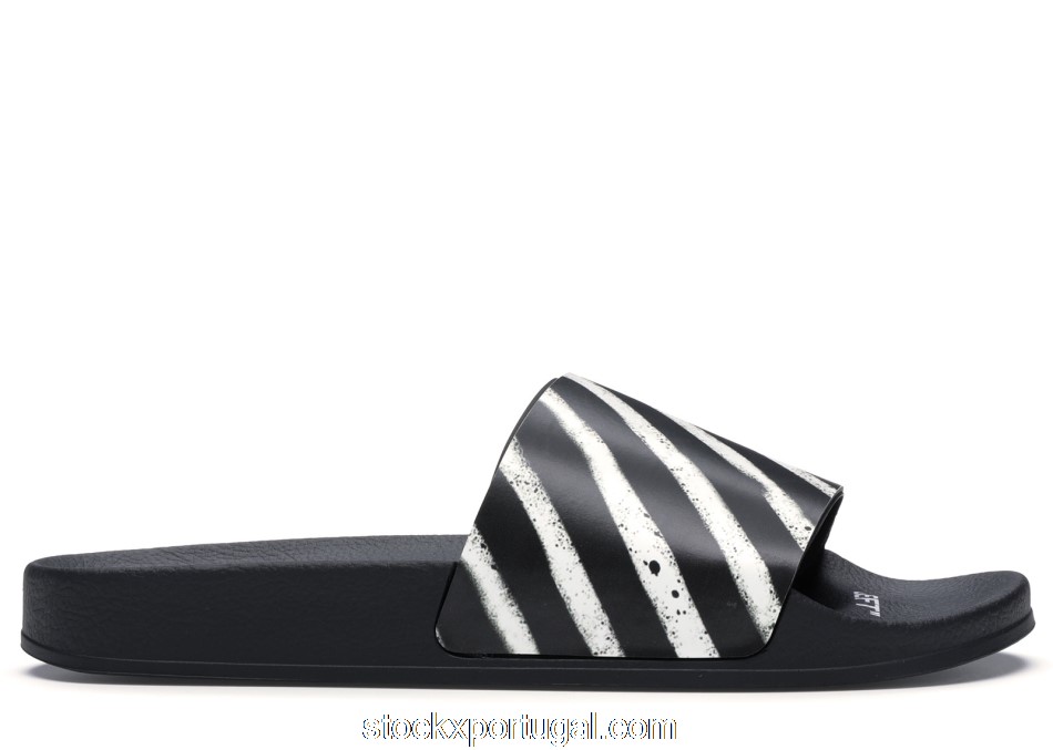 Outlet OFF-WHITE Spray Stripes Slider Black White FW19 OMIA088E19C220511001