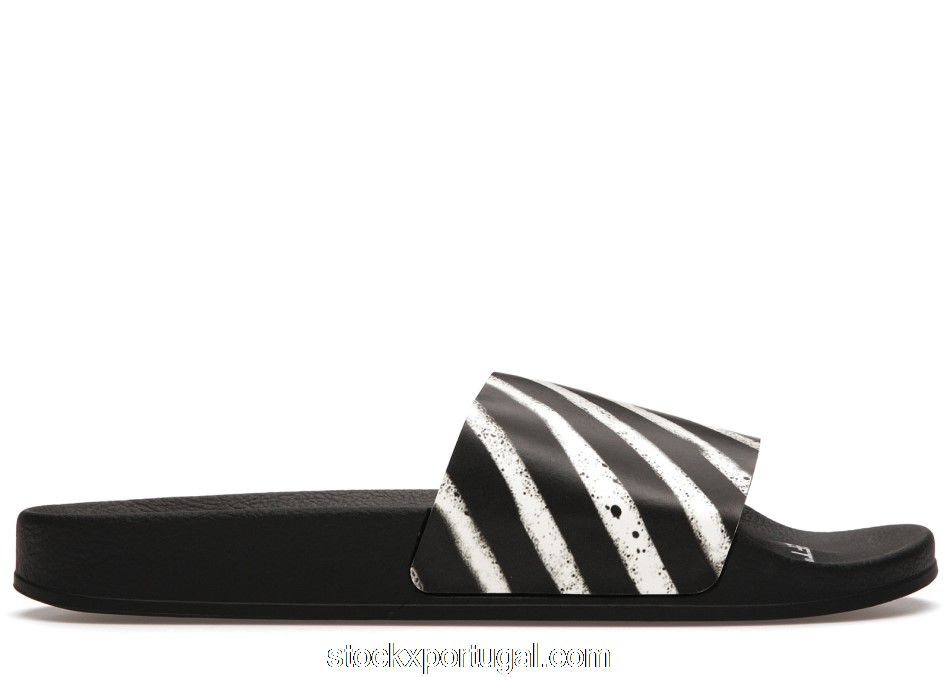Outlet Off-White Spray Stripes Slides Black OMIA087S19C220371001 / OMIC001R21MAT0041001