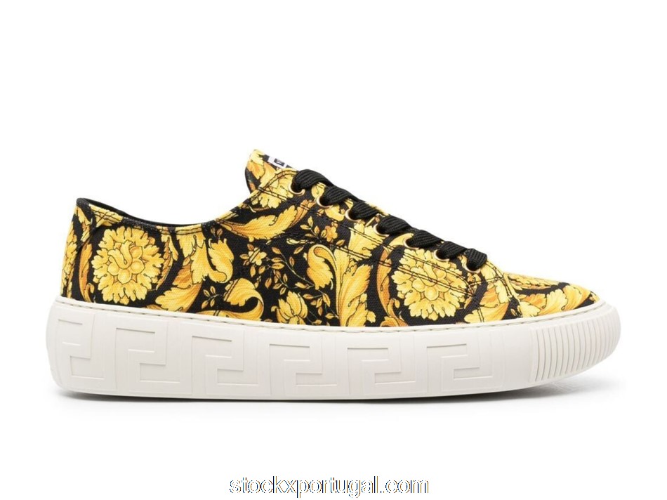 Outlet Versace Greca Barocco Print Low Top Yellow Black White DSU8404-DTE4G_5W08V